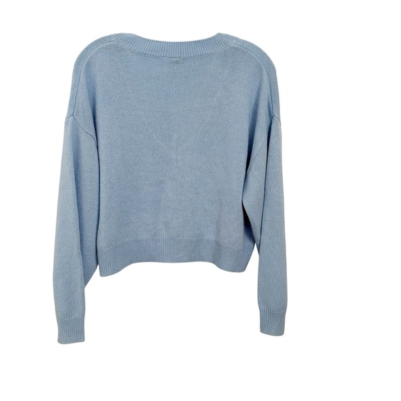 Divided Light Blue V-neck Cropped Sweater - Picture 2 of 8